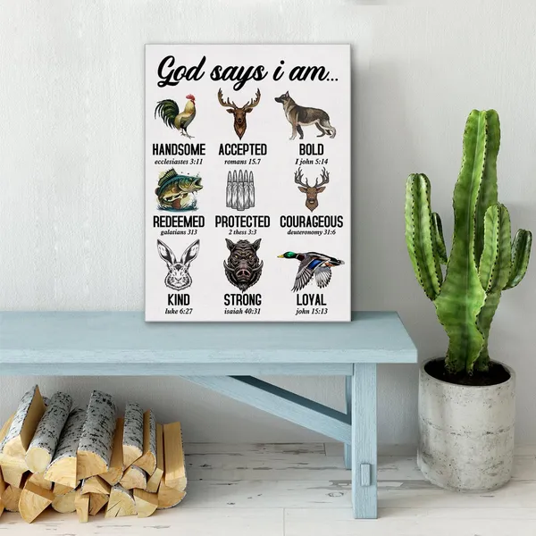 Multicolor_Christian_Bible_Verse_Wall_Art_Canvas_Painting_Print_Framed_Hunting_God_Says_I_Am_Scriptures_Canvas_Hunting_Animals_Poster_Sign_|_For_Home_Decor_(12_X_16_Inch)