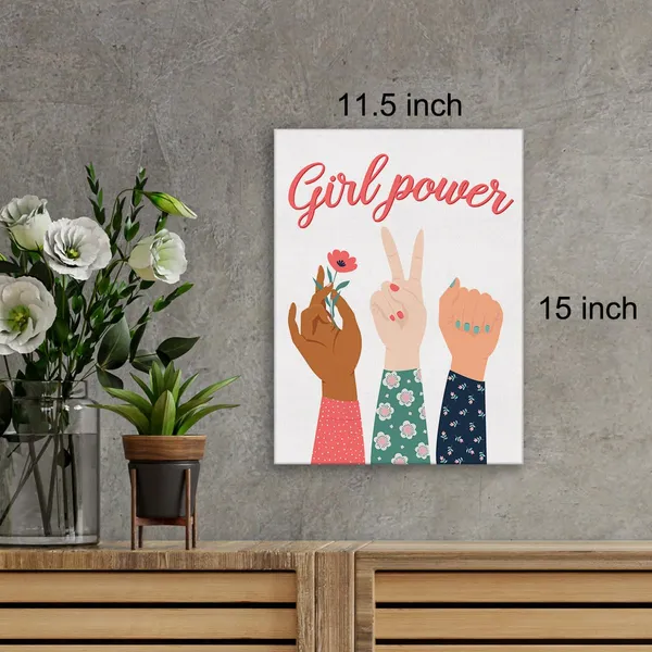 Multicolor_Girl_Power_Feminist_Wall_Art_Canvas_Painting_Print_Framed_Empowerment_Artwork_Canvas_Sign_|_For_Nursery_Girl_Room_Decor_(12_X_16_Inch)