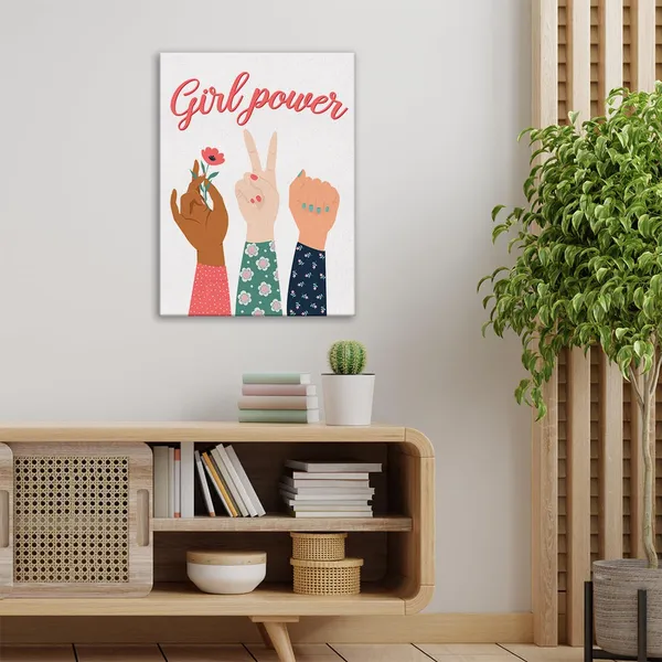 Multicolor_Girl_Power_Feminist_Wall_Art_Canvas_Painting_Print_Framed_Empowerment_Artwork_Canvas_Sign_|_For_Nursery_Girl_Room_Decor_(12_X_16_Inch)