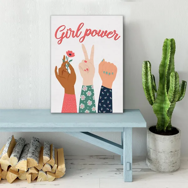 Multicolor_Girl_Power_Feminist_Wall_Art_Canvas_Painting_Print_Framed_Empowerment_Artwork_Canvas_Sign_|_For_Nursery_Girl_Room_Decor_(12_X_16_Inch)