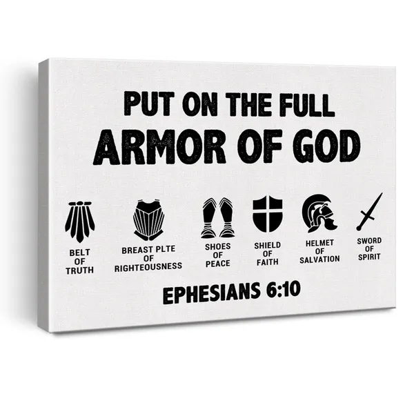 Multicolor_Inspirational_Bible_Verse_Christian_Wall_Art_Canvas_Painting_Print_Framed_Put_On_The_Full_Armor_Of_God_Ephesians_6:10_Scriptures_Canvas_Poster_Sign_|_For_Home_Office_Decor_(12_X_16_Inch)