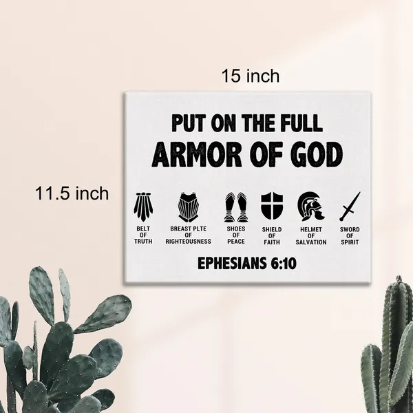 Multicolor_Inspirational_Bible_Verse_Christian_Wall_Art_Canvas_Painting_Print_Framed_Put_On_The_Full_Armor_Of_God_Ephesians_6:10_Scriptures_Canvas_Poster_Sign_|_For_Home_Office_Decor_(12_X_16_Inch)