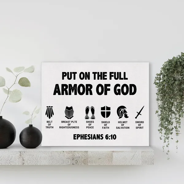 Multicolor_Inspirational_Bible_Verse_Christian_Wall_Art_Canvas_Painting_Print_Framed_Put_On_The_Full_Armor_Of_God_Ephesians_6:10_Scriptures_Canvas_Poster_Sign_|_For_Home_Office_Decor_(12_X_16_Inch)