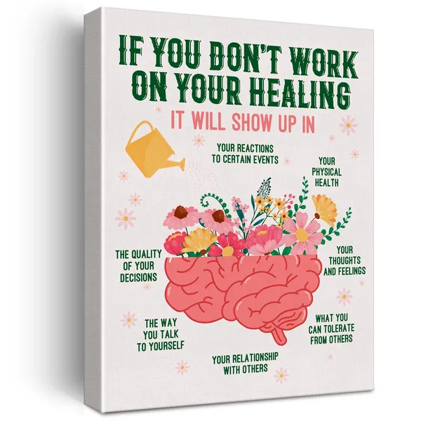 Multicolor_Therapy_Office_Wall_Art_Canvas_Painting_Print_Framed_Healing_Brain_Poster_Canvas_Sign_|_For_Psychologist_School_Counselor_Office_Decor_(12_X_16_Inch)