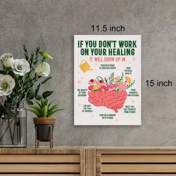 Multicolor_Therapy_Office_Wall_Art_Canvas_Painting_Print_Framed_Healing_Brain_Poster_Canvas_Sign_|_For_Psychologist_School_Counselor_Office_Decor_(12_X_16_Inch)