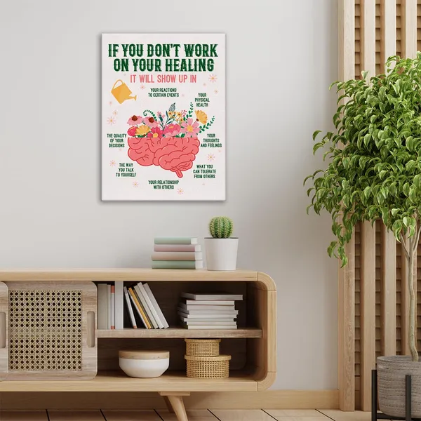 Multicolor_Therapy_Office_Wall_Art_Canvas_Painting_Print_Framed_Healing_Brain_Poster_Canvas_Sign_|_For_Psychologist_School_Counselor_Office_Decor_(12_X_16_Inch)