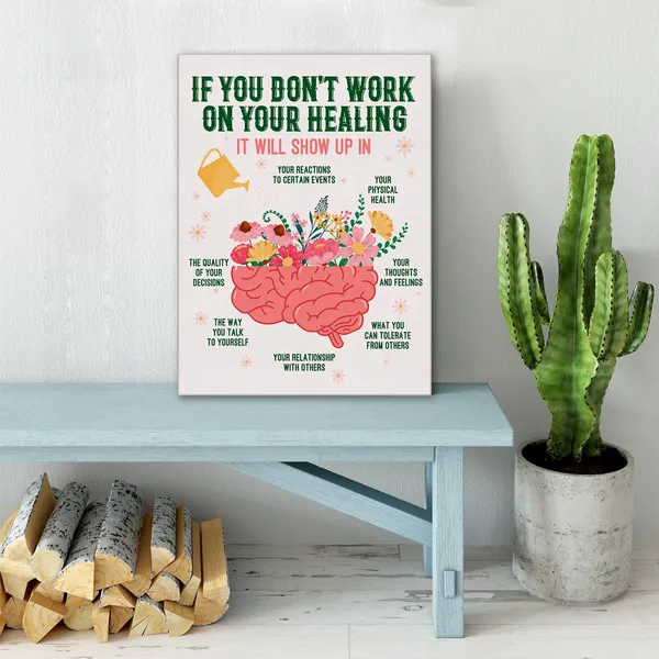 Multicolor_Therapy_Office_Wall_Art_Canvas_Painting_Print_Framed_Healing_Brain_Poster_Canvas_Sign_|_For_Psychologist_School_Counselor_Office_Decor_(12_X_16_Inch)