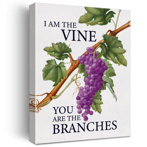 Multicolor_Bible_Verse_Christian_Wall_Art_Canvas_Painting_Print_Framed_I_Am_The_Vine_You_Are_The_Branches_Scriptures_Canvas_Grape_Poster_Sign_|_For_Home_Decor_(12_X_16_Inch)