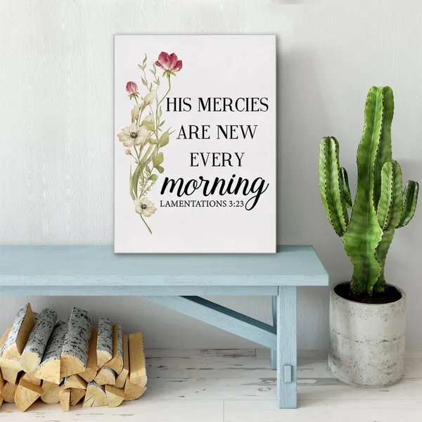 Multicolor_Inspirational_Bible_Verse_Wall_Art_Canvas_Painting_Print_Framed_Christian_His_Mercies_Are_New_Every_Morning_Lamentations_3:23_Scriptures_Canvas_Poster_Sign_|_For_Home_Office_Decor_(12_X_16_Inch)