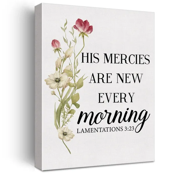 Multicolor_Inspirational_Bible_Verse_Wall_Art_Canvas_Painting_Print_Framed_Christian_His_Mercies_Are_New_Every_Morning_Lamentations_3:23_Scriptures_Canvas_Poster_Sign_|_For_Home_Office_Decor_(12_X_16_Inch)