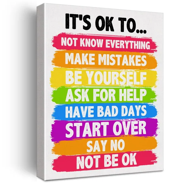 Multicolor_Positive_Affirmations_Wall_Art_Canvas_Painting_Print_Framed_It'S_Ok_Therapy_Artwork_School_Counselor_Canvas_Sign_|_For_Therapy_Office_Decor_(12_X_16_Inch)