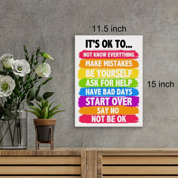 Multicolor_Positive_Affirmations_Wall_Art_Canvas_Painting_Print_Framed_It'S_Ok_Therapy_Artwork_School_Counselor_Canvas_Sign_|_For_Therapy_Office_Decor_(12_X_16_Inch)