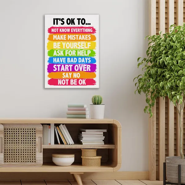 Multicolor_Positive_Affirmations_Wall_Art_Canvas_Painting_Print_Framed_It'S_Ok_Therapy_Artwork_School_Counselor_Canvas_Sign_|_For_Therapy_Office_Decor_(12_X_16_Inch)