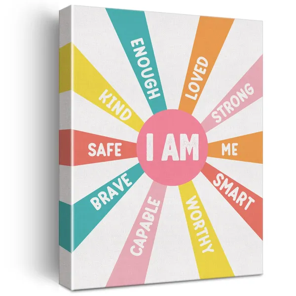 Multicolor_Positive_Affirmations_Wall_Art_Canvas_Painting_Therapist_Print_Framed_I_Am_Poster_Canvas_Sign_|_For_Therapy_Office_Decor_(12_X_16_Inch)
