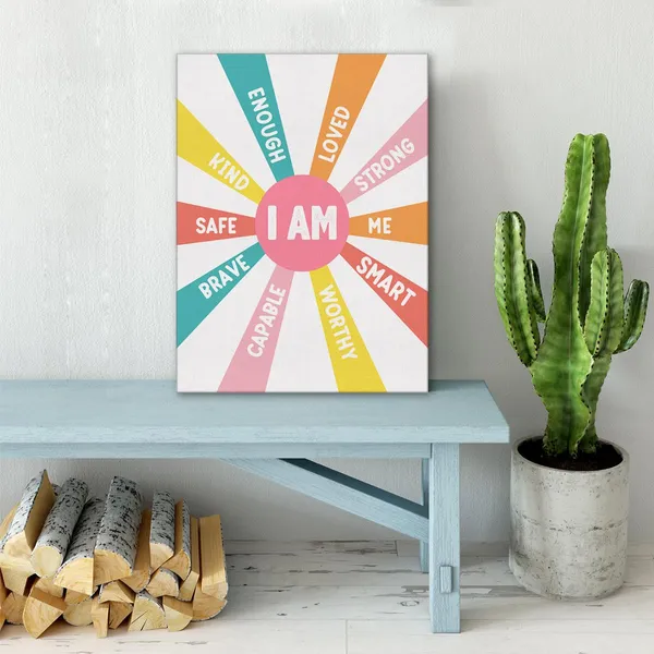 Multicolor_Positive_Affirmations_Wall_Art_Canvas_Painting_Therapist_Print_Framed_I_Am_Poster_Canvas_Sign_|_For_Therapy_Office_Decor_(12_X_16_Inch)