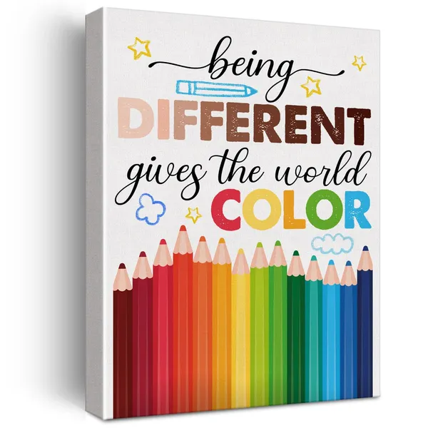 Multicolor_Diversity_Wall_Art_Canvas_Painting_Print_Framed_Being_Different_Quotes_Equality_Artwork_Canvas_Sign_|_For_Classroom_Decor_(12_X_16_Inch)