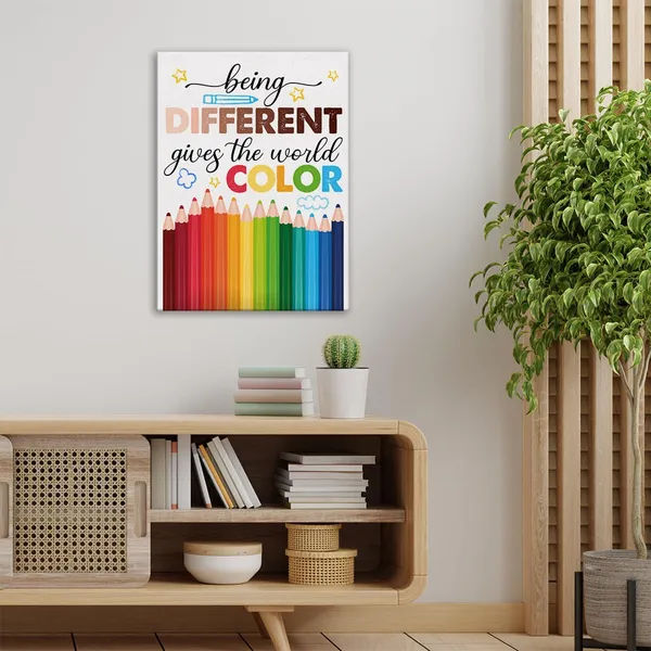 Multicolor_Diversity_Wall_Art_Canvas_Painting_Print_Framed_Being_Different_Quotes_Equality_Artwork_Canvas_Sign_|_For_Classroom_Decor_(12_X_16_Inch)