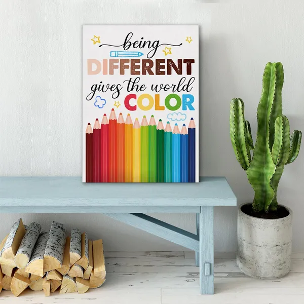 Multicolor_Diversity_Wall_Art_Canvas_Painting_Print_Framed_Being_Different_Quotes_Equality_Artwork_Canvas_Sign_|_For_Classroom_Decor_(12_X_16_Inch)