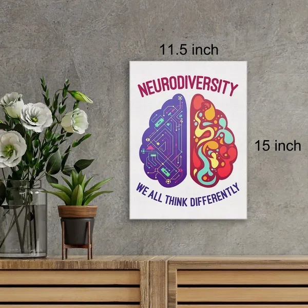 Multicolor_We_All_Think_Differently_Wall_Art_Canvas_Painting_Neurodiversity_Print_Framed_Brain_Art_Canvas_Sign_|_For_Therapy_Office_Counseling_Room_Decor_(12_X_16_Inch)