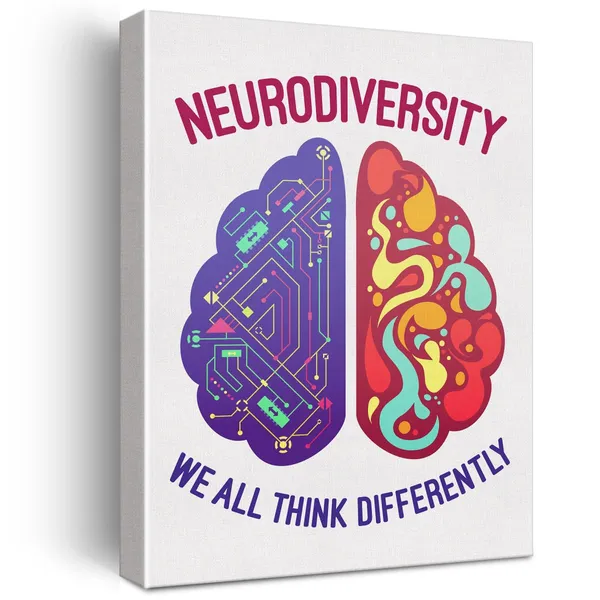 Multicolor_We_All_Think_Differently_Wall_Art_Canvas_Painting_Neurodiversity_Print_Framed_Brain_Art_Canvas_Sign_|_For_Therapy_Office_Counseling_Room_Decor_(12_X_16_Inch)