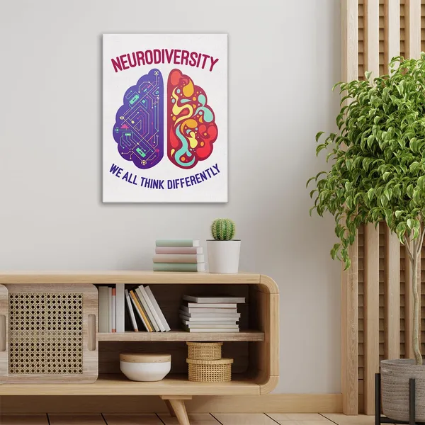 Multicolor_We_All_Think_Differently_Wall_Art_Canvas_Painting_Neurodiversity_Print_Framed_Brain_Art_Canvas_Sign_|_For_Therapy_Office_Counseling_Room_Decor_(12_X_16_Inch)