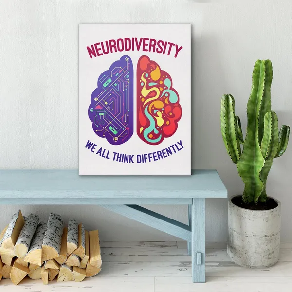 Multicolor_We_All_Think_Differently_Wall_Art_Canvas_Painting_Neurodiversity_Print_Framed_Brain_Art_Canvas_Sign_|_For_Therapy_Office_Counseling_Room_Decor_(12_X_16_Inch)