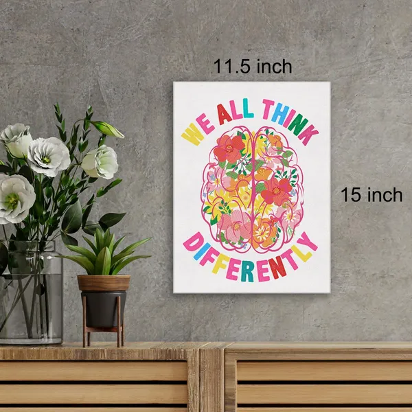 Multicolor_We_All_Think_Differently_Neurodiversity_Wall_Art_Canvas_Painting_Print_Framed_Brain_Artwork_Canvas_Sign_|_For_Counselor_Office_Decor_(12_X_16_Inch)