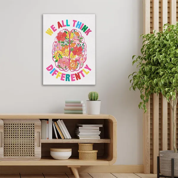 Multicolor_We_All_Think_Differently_Neurodiversity_Wall_Art_Canvas_Painting_Print_Framed_Brain_Artwork_Canvas_Sign_|_For_Counselor_Office_Decor_(12_X_16_Inch)