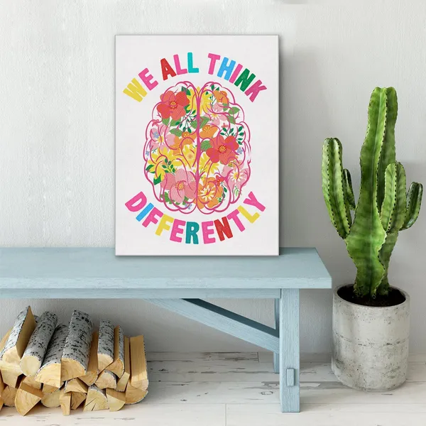Multicolor_We_All_Think_Differently_Neurodiversity_Wall_Art_Canvas_Painting_Print_Framed_Brain_Artwork_Canvas_Sign_|_For_Counselor_Office_Decor_(12_X_16_Inch)