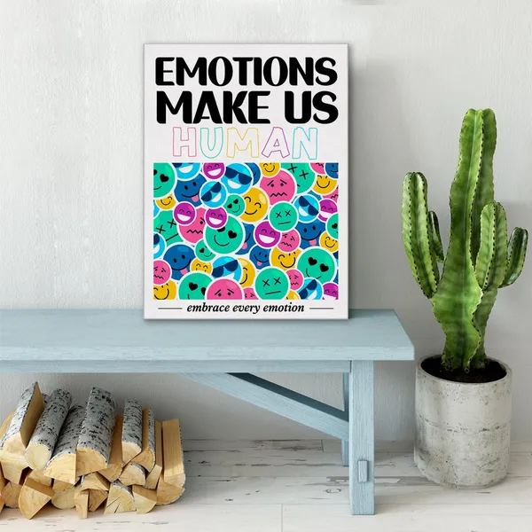 Multicolor_Mental_Health_Wall_Art_Canvas_Painting_Print_Framed_Emotions_Make_Us_Human_Canvas_Sign_|_For_Therapy_Office_Home_Decor_(12_X_16_Inch)