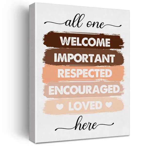 Multicolor_Diversity_Wall_Art_Canvas_Painting_All_Are_Welcome_Here_Print_Framed_Inclusion_Equality_Canvas_Sign_|_For_Classroom_Decor_(12_X_16_Inch)