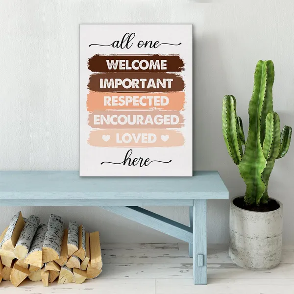 Multicolor_Diversity_Wall_Art_Canvas_Painting_All_Are_Welcome_Here_Print_Framed_Inclusion_Equality_Canvas_Sign_|_For_Classroom_Decor_(12_X_16_Inch)