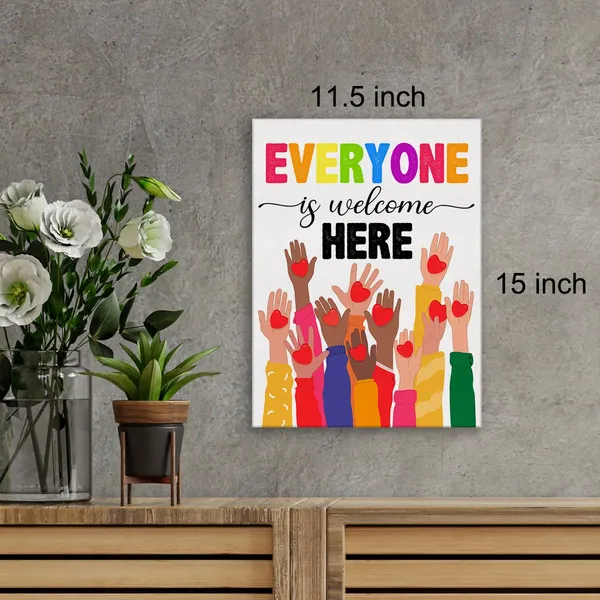 Gray_Everyone_Is_Welcome_Here_Diversity_Wall_Art_Canvas_Painting_Print_Framed_Inclusion_Equality_Artwork_Canvas_Sign_|_For_Classroom_Decor_(12_X_16_Inch)
