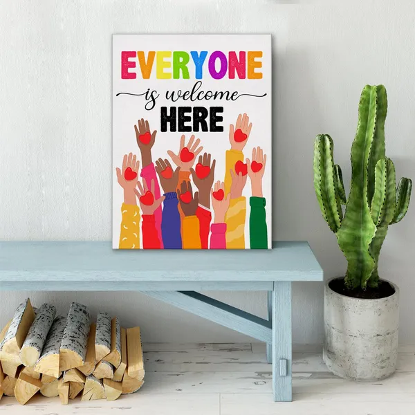Gray_Everyone_Is_Welcome_Here_Diversity_Wall_Art_Canvas_Painting_Print_Framed_Inclusion_Equality_Artwork_Canvas_Sign_|_For_Classroom_Decor_(12_X_16_Inch)