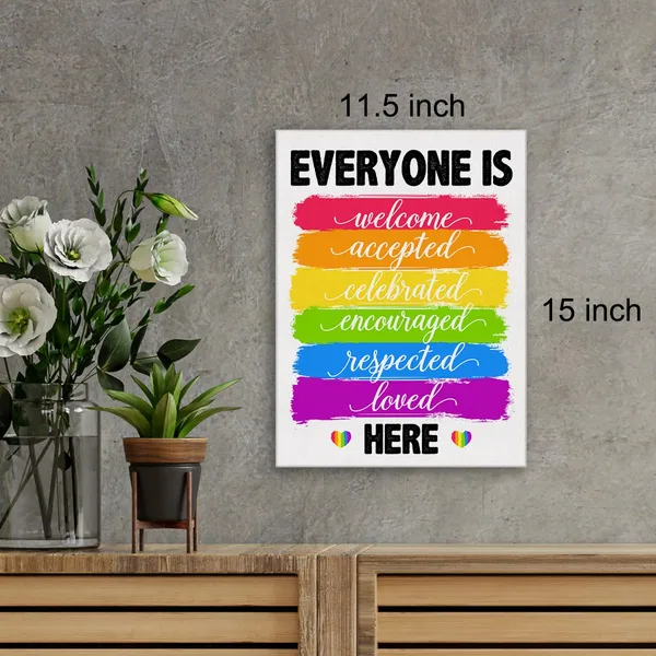 Multicolor_Everyone_Is_Welcome_Here_Diversity_Wall_Art_Canvas_Painting_Print_Framed_Inclusion_Poster_Canvas_Sign_|_For_Classroom_Decor_(12_X_16_Inch)