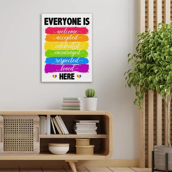 Multicolor_Everyone_Is_Welcome_Here_Diversity_Wall_Art_Canvas_Painting_Print_Framed_Inclusion_Poster_Canvas_Sign_|_For_Classroom_Decor_(12_X_16_Inch)