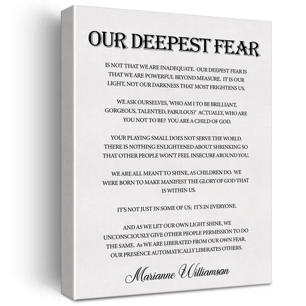 Multicolor_Inspirational_Quote_Canvas_Wall_Art_Motivational_Our_Deepest_Fear_By_Marianne_Williamson_Quote_Canvas_Print_Positive_Canvas_Painting_Wall_Decor_Framed_Gift_12"X15"_Ready_To_Hang