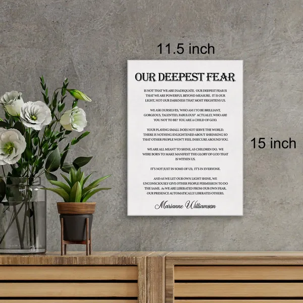 Multicolor_Inspirational_Quote_Canvas_Wall_Art_Motivational_Our_Deepest_Fear_By_Marianne_Williamson_Quote_Canvas_Print_Positive_Canvas_Painting_Wall_Decor_Framed_Gift_12"X15"_Ready_To_Hang