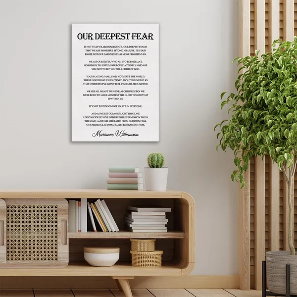 Multicolor_Inspirational_Quote_Canvas_Wall_Art_Motivational_Our_Deepest_Fear_By_Marianne_Williamson_Quote_Canvas_Print_Positive_Canvas_Painting_Wall_Decor_Framed_Gift_12"X15"_Ready_To_Hang