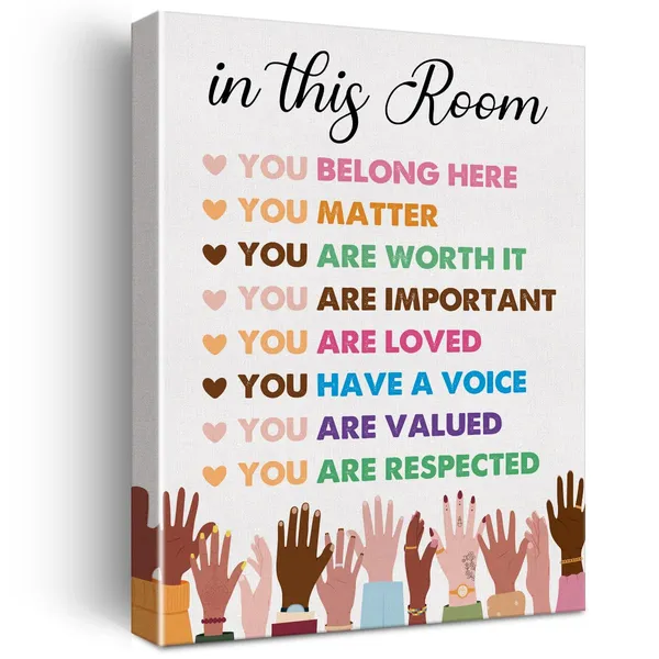 Multicolor_Inspirational_Diversity_Wall_Art_In_This_Room_Watercolor_Canvas_Painting_Prints_|_For_Classroom_Office_Wall_Decor_Framed_Equality_Artwork_Gifts_12"X15"_Ready_To_Hang