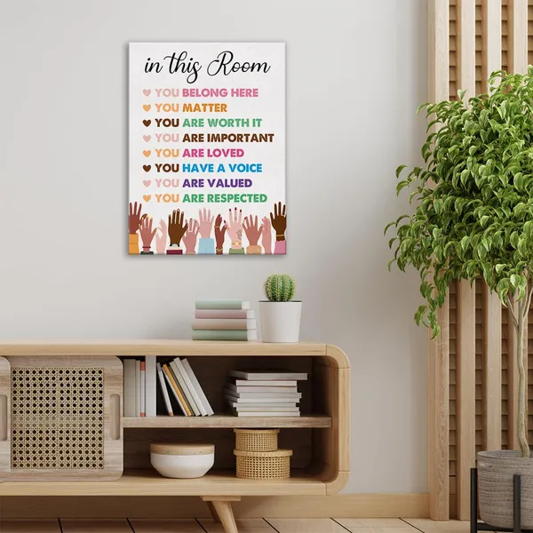 Multicolor_Inspirational_Diversity_Wall_Art_In_This_Room_Watercolor_Canvas_Painting_Prints_|_For_Classroom_Office_Wall_Decor_Framed_Equality_Artwork_Gifts_12"X15"_Ready_To_Hang