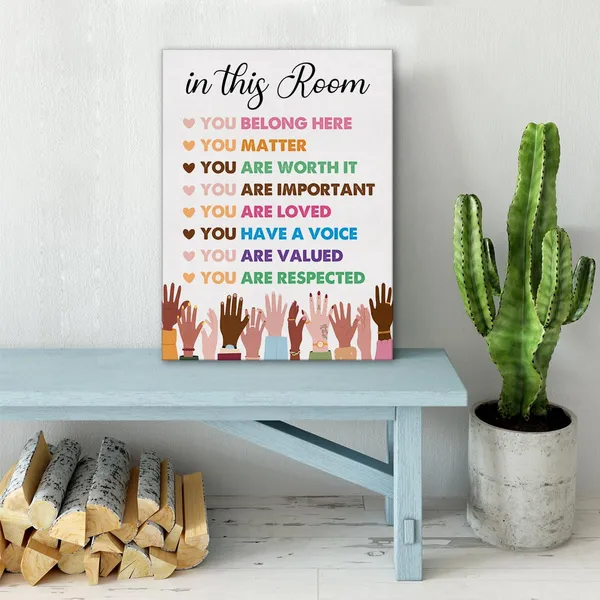 Multicolor_Inspirational_Diversity_Wall_Art_In_This_Room_Watercolor_Canvas_Painting_Prints_|_For_Classroom_Office_Wall_Decor_Framed_Equality_Artwork_Gifts_12"X15"_Ready_To_Hang