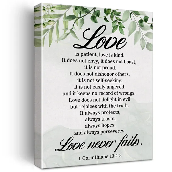 Multicolor_Christian_Canvas_Wall_Art_Love_Is_Patient_Love_Is_Kind_1_Corinthians_13:4-8_Canvas_Print_Positive_Scripture_Canvas_Painting_Home_Bedroom_Wall_Decor_Framed_Wedding_Gift_12"X15"_Ready_To_Hang