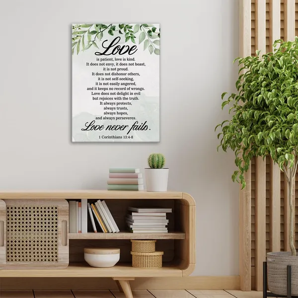 Multicolor_Christian_Canvas_Wall_Art_Love_Is_Patient_Love_Is_Kind_1_Corinthians_13:4-8_Canvas_Print_Positive_Scripture_Canvas_Painting_Home_Bedroom_Wall_Decor_Framed_Wedding_Gift_12"X15"_Ready_To_Hang