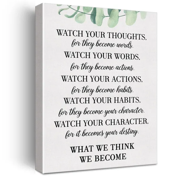 Multicolor_Inspirational_Canvas_Wall_Art_Motivational_Watch_Your_Thoughts_Quote_Canvas_Print_Positive_Canvas_Painting_Office_Home_Classroom_Wall_Decor_Framed_Gift_12"X15"_Ready_To_Hang