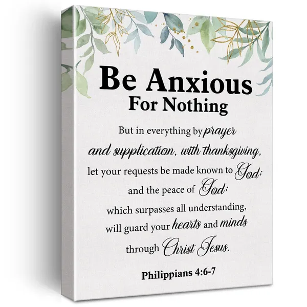 Multicolor_Christian_Canvas_Wall_Art_Philippians_4:6-7_Be_Anxious_|_For_Nothing_Canvas_Print_Positive_Scripture_Canvas_Painting_Home_Wall_Decor_Framed_Gift_12"X15"_Ready_To_Hang