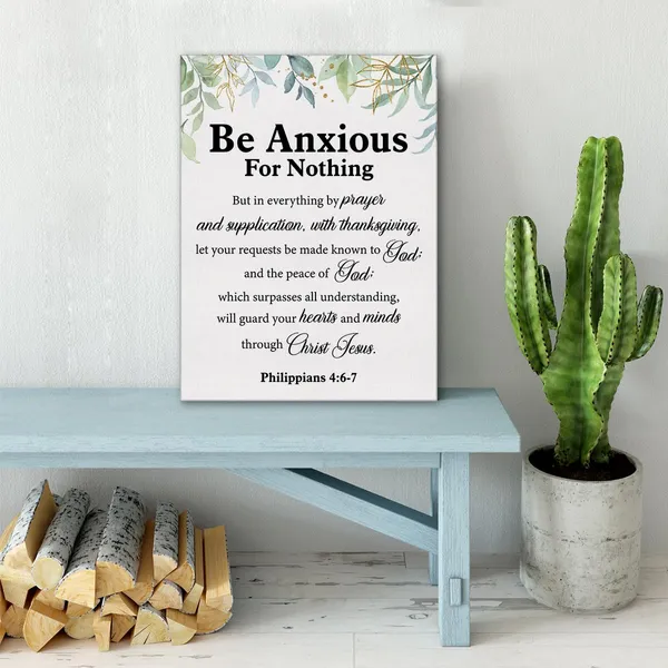 Multicolor_Christian_Canvas_Wall_Art_Philippians_4:6-7_Be_Anxious_|_For_Nothing_Canvas_Print_Positive_Scripture_Canvas_Painting_Home_Wall_Decor_Framed_Gift_12"X15"_Ready_To_Hang