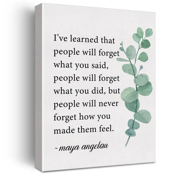 Multicolor_Inspirational_Canvas_Wall_Art_Motivational_I'Ve_Learned_That_People_Will_Never_|_Forget_How_You_Made_Them_Feel_Maya_Angelou_Quote_Canvas_Print_Positive_Painting_Wall_Decor_Framed_Gift_12"X15"_Ready_To_Hang