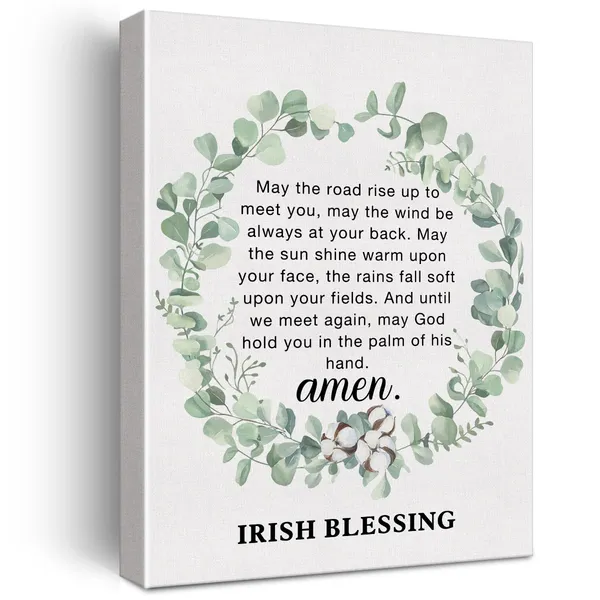 Multicolor_Christian_Canvas_Wall_Art_May_The_Road_Rise_Up_To_Meet_You_Irish_Blessing_Canvas_Print_Positive_Scripture_Canvas_Painting_Home_Bedroom_Wall_Decor_Framed_Wedding_Gift_12"X15"_Ready_To_Hang