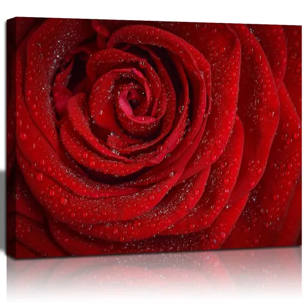 Multicolor_Canvas_Wall_Art_Dew_On_The_Red_Rose_Pictures_|_For_Home_Decoration_Modern_Giclee_Landscape_Painting_12X16_In_1_Panel_Stretched_And_Framed_Ready_To_Hang